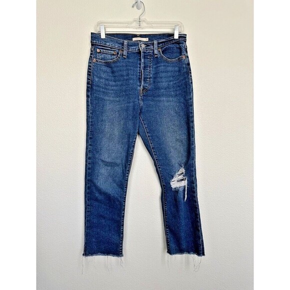 Levi's Women's Wedgie Straight Jeans Button Fly Distressed Medium Wash Sz 30x28 - Picture 1 of 9
